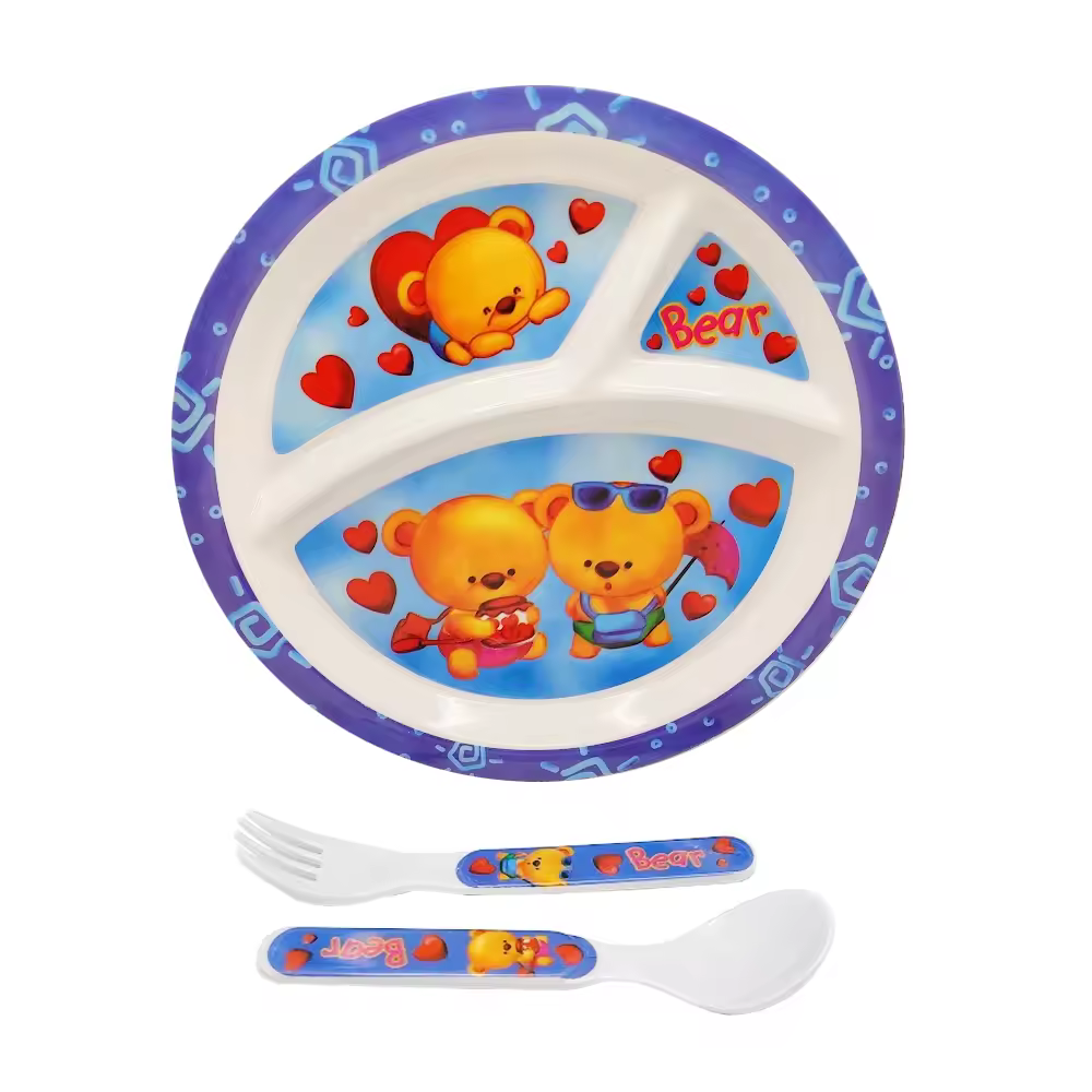 Plato y cubiertos de Melamina para Bebé DIFERENTES COLORES de Vidal AZUL