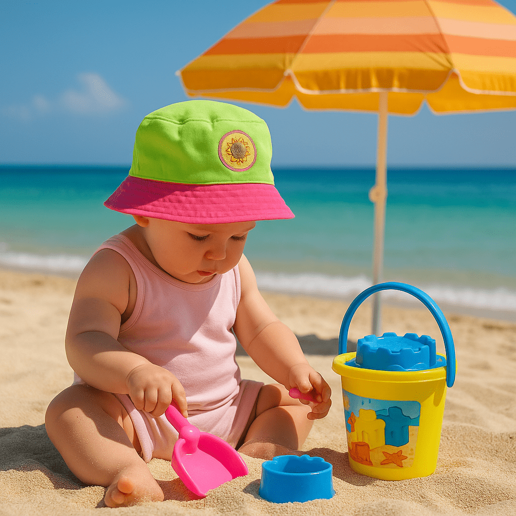 nina jugando en la playa